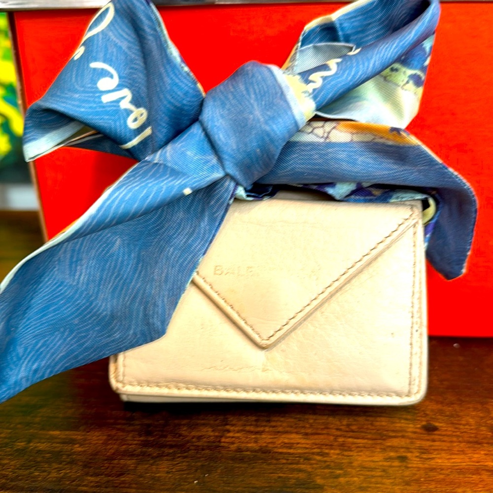 Vintage Balenciaga White Leather Envelope Card Holder Wallet